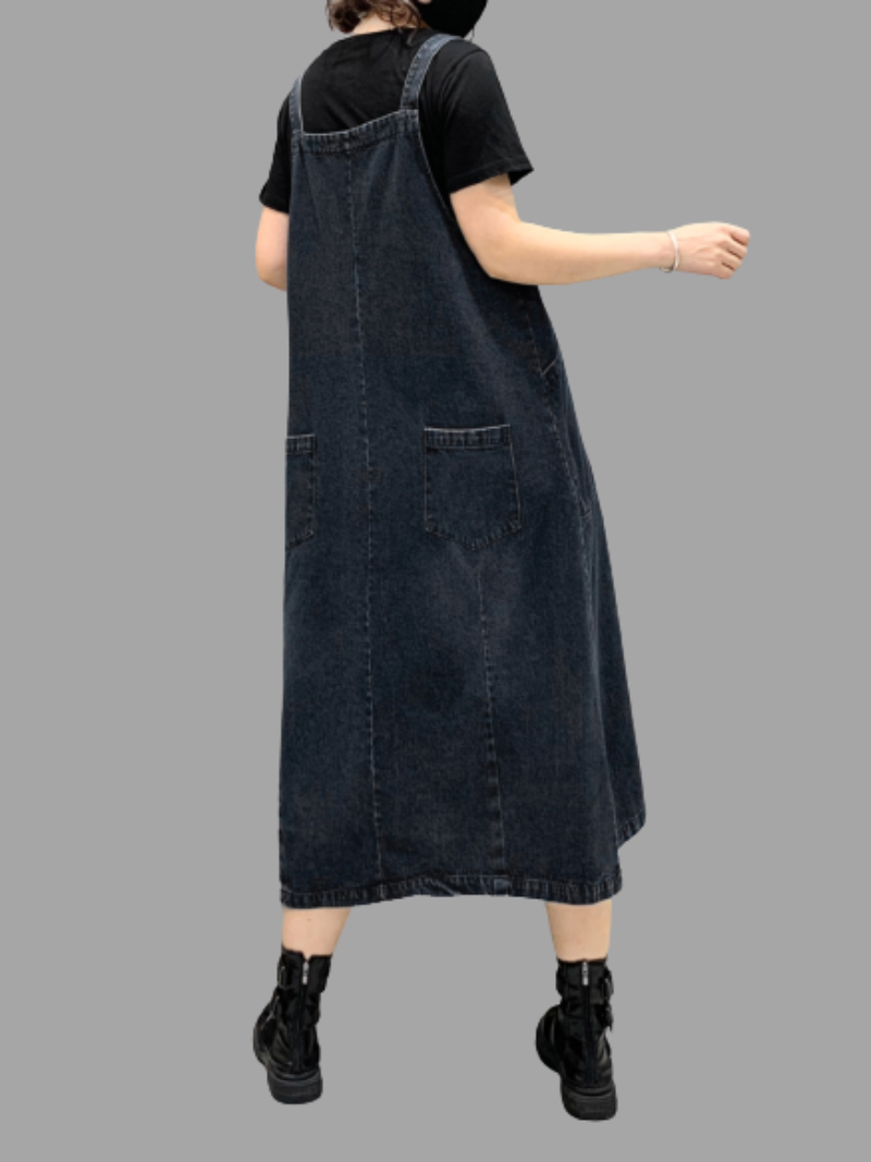 Denim Mid-Length Over-The-Knee Casual Salopette Dress