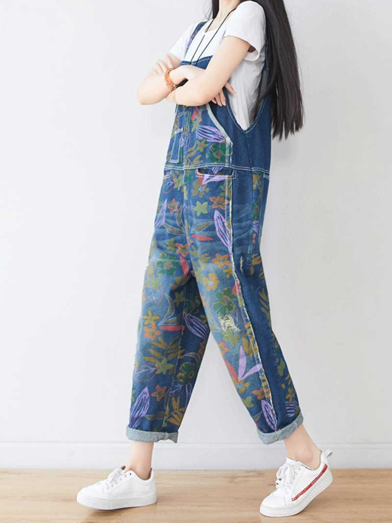 It's My Life Flower Printed Denim Overall Dungarees