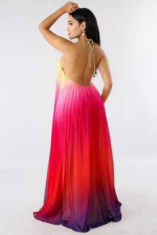 Bohemian Backless Beach Gradient Halter Dress