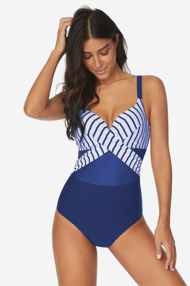 Mesh Striped One Piece Swimwear