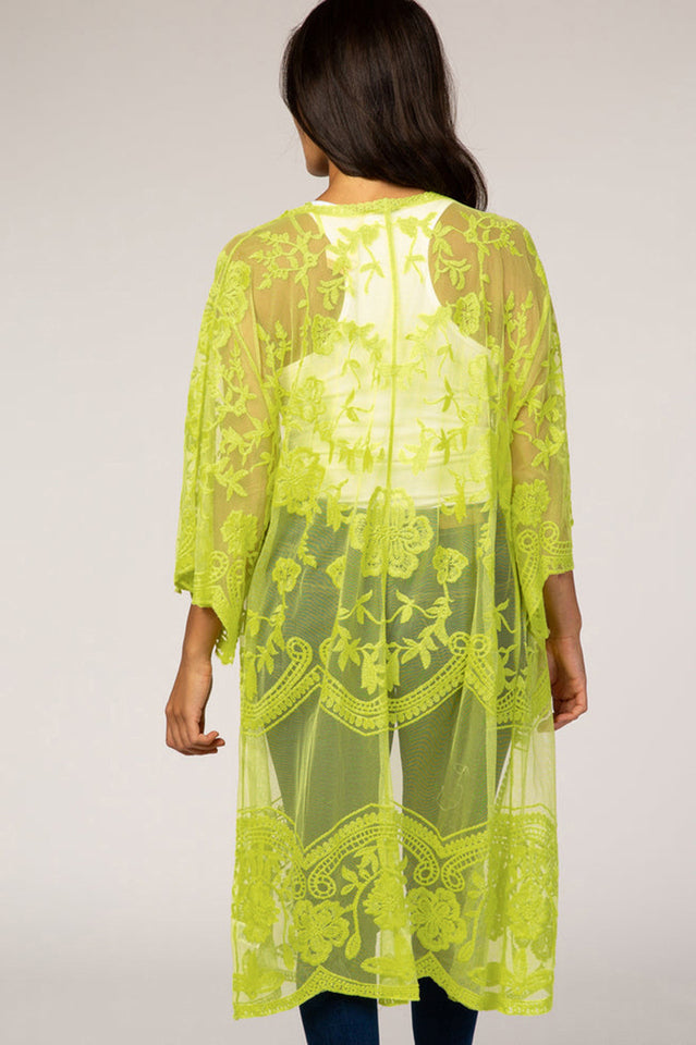 Hollow Out Lace Kimono Cover Up