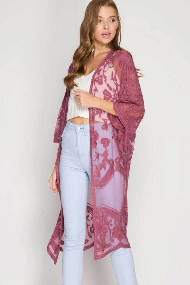 Hollow Out Lace Kimono Cover Up