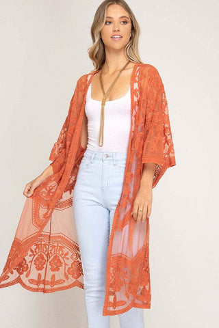 Hollow Out Lace Kimono Cover Up