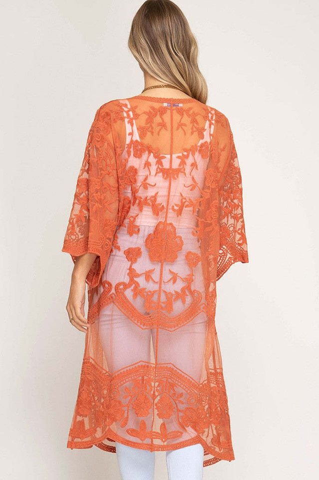 Hollow Out Lace Kimono Cover Up