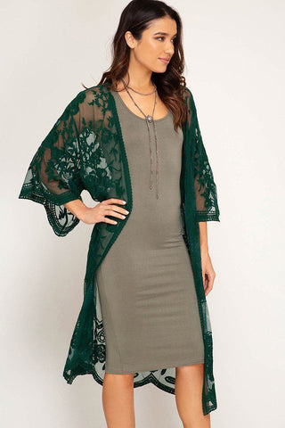 Hollow Out Lace Kimono Cover Up