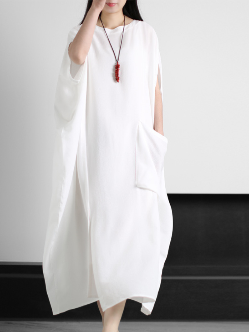 large size Kaftan dress lazy solid color summer dress with pocket