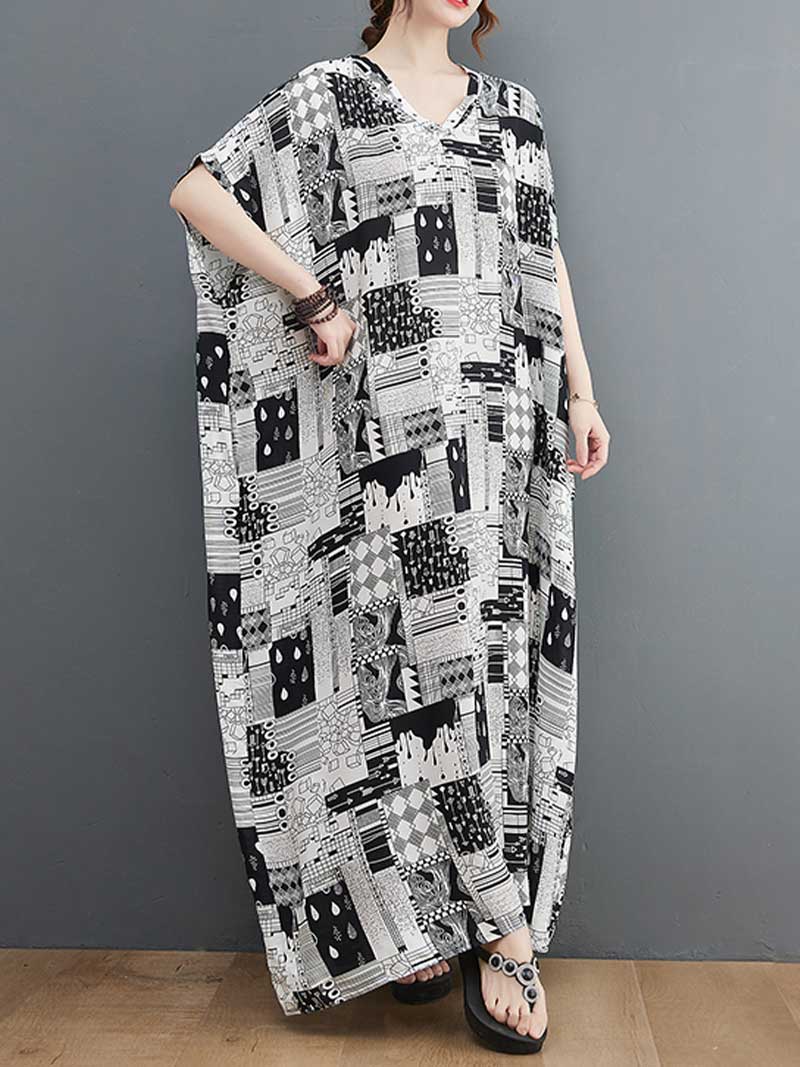 Look At Me Black & White Printed Kaftan Dress