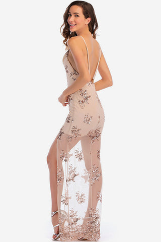 Backless Sequin Party Maxi Dress