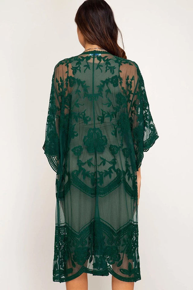 Hollow Out Lace Kimono Cover Up