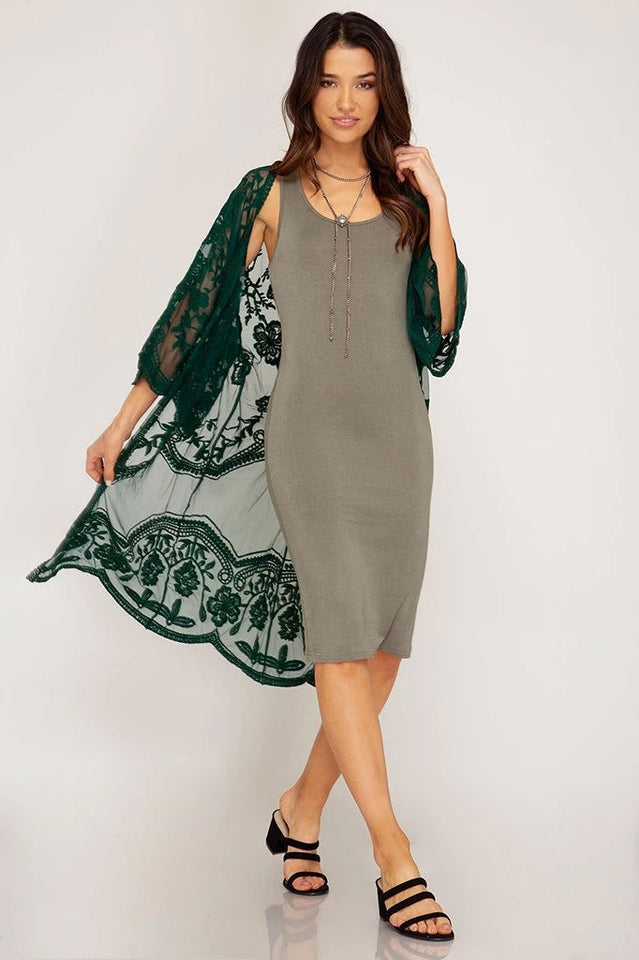 Hollow Out Lace Kimono Cover Up