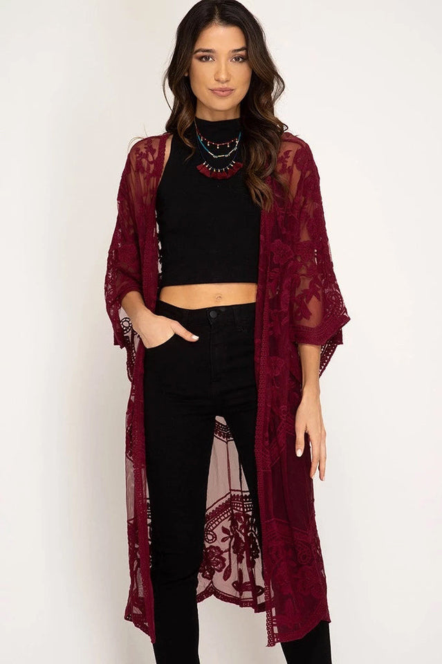 Hollow Out Lace Kimono Cover Up