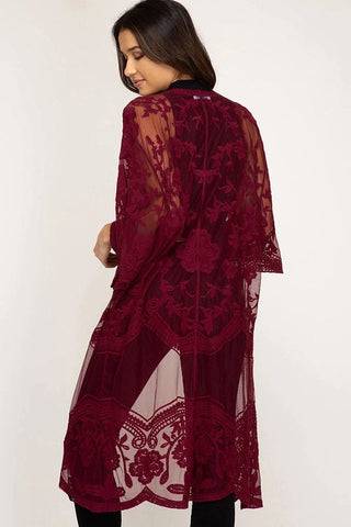 Hollow Out Lace Kimono Cover Up