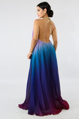 Bohemian Backless Beach Gradient Halter Dress