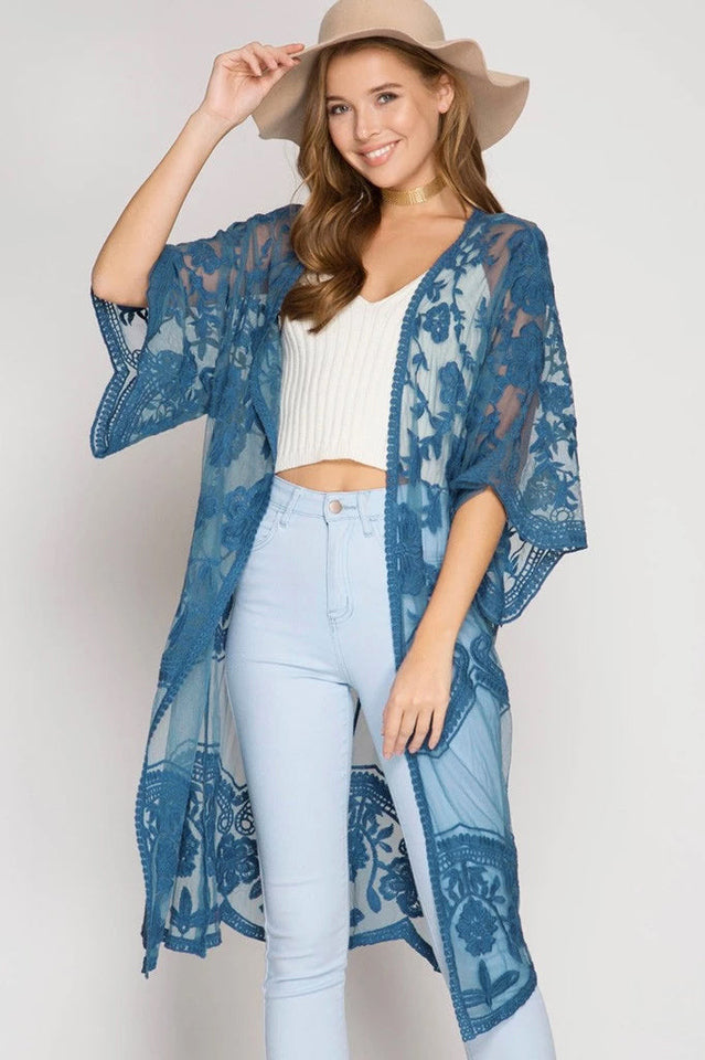 Hollow Out Lace Kimono Cover Up