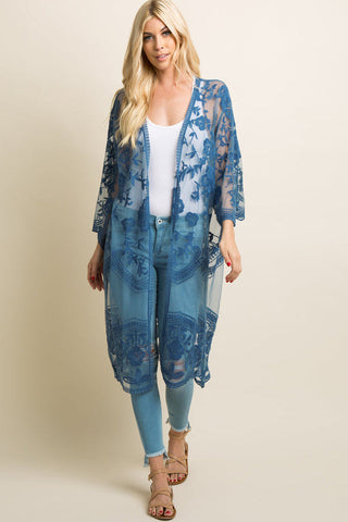 Hollow Out Lace Kimono Cover Up