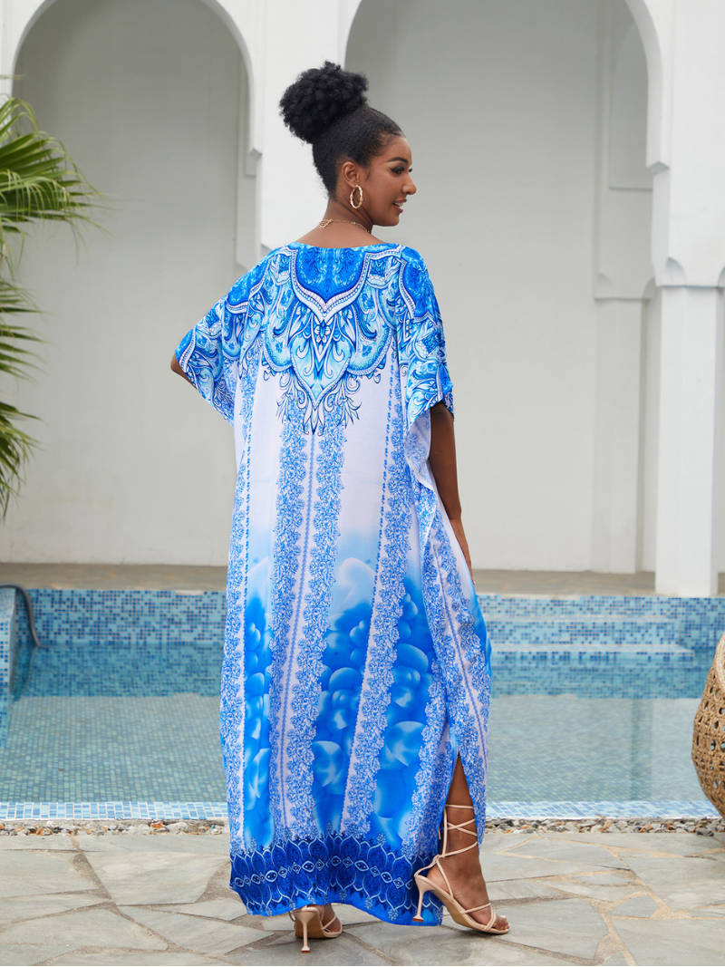 Live For Yourself Rayon Blue Loose Kaftan Dress