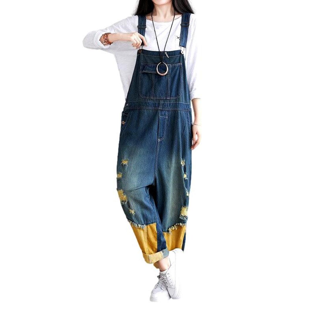 Yellow hem women's denim jumpsuit