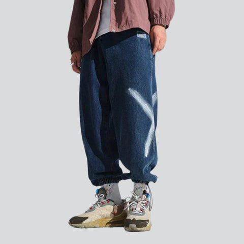 X-side print baggy men's jeans