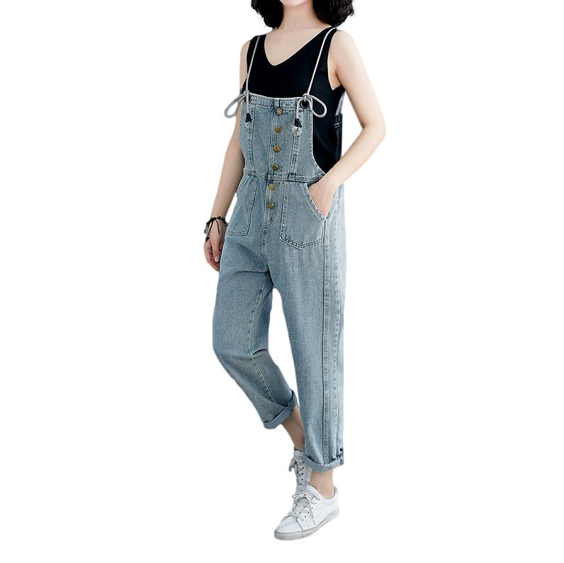 Women's denim jumpsuit with drawstrings