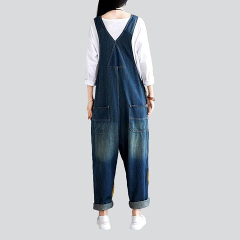 Yellow hem women's denim jumpsuit