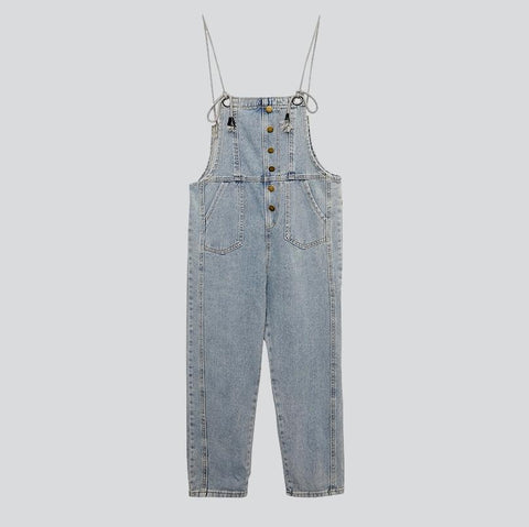 Women's denim jumpsuit with drawstrings