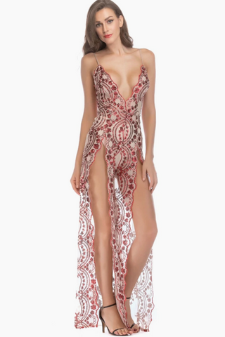 High Slit Backless Boho Cocktail Gown