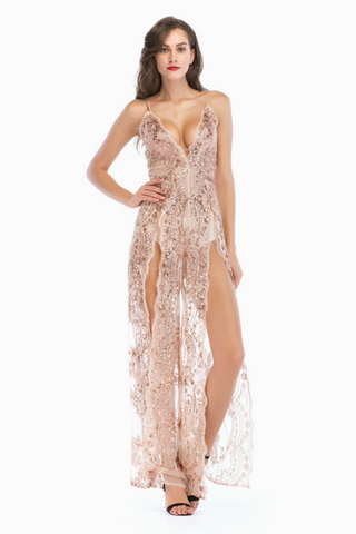 High Slit Backless Boho Cocktail Gown