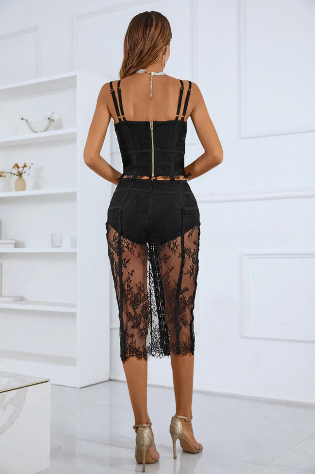 Ida Lace Black Sheer Dress Set