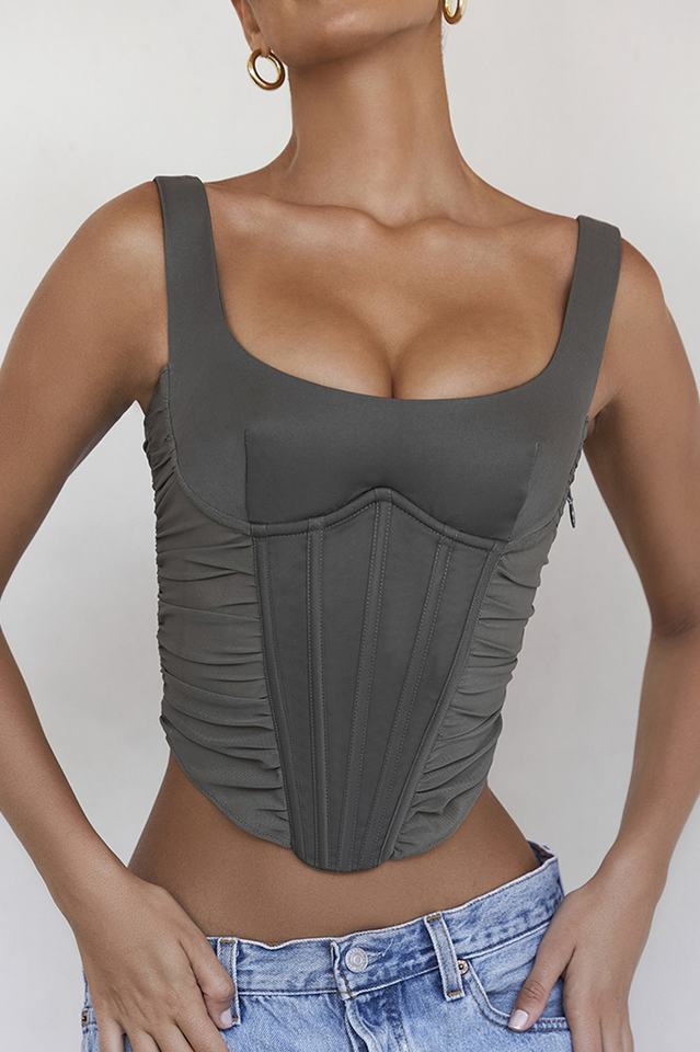 Gray Lace Back Corset