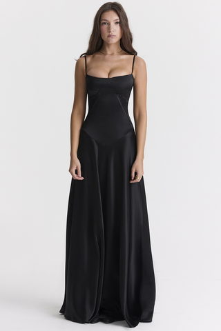 Anabella Black Lace Up Maxi Dress