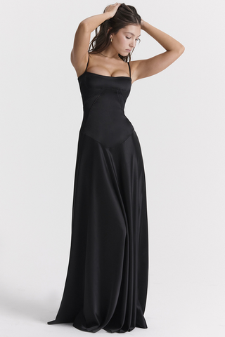 Anabella Black Lace Up Maxi Dress