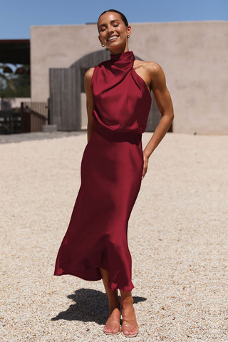 Halter Sleeveless Satin Bridesmaid Dress