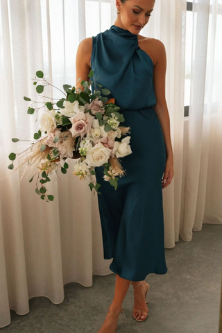 Halter Sleeveless Satin Bridesmaid Dress