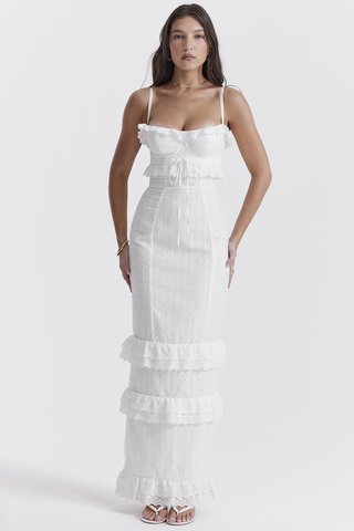 Eve White Broderie Maxi Dress