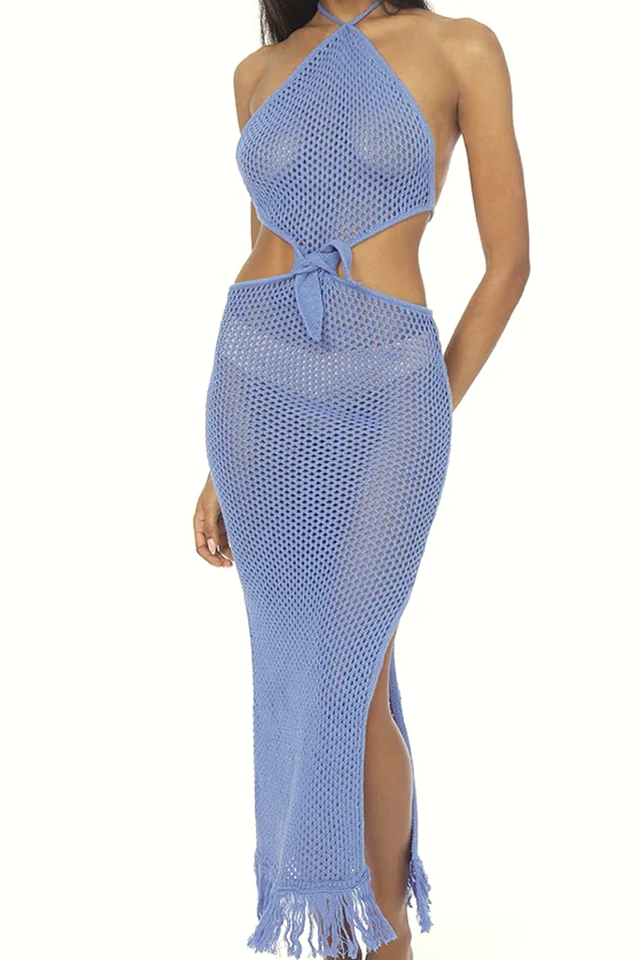 Blue Jean Crochet Fringe Maxi Dress
