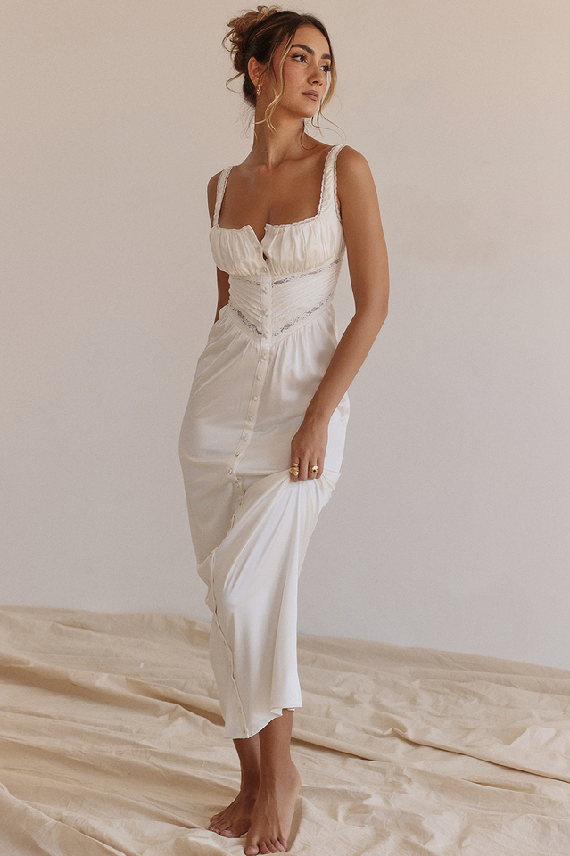 Illiana Ivory Real Silk Maxi Dress