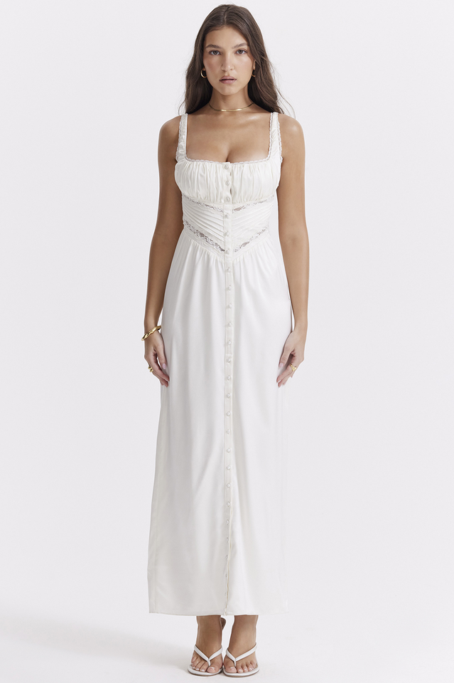 Illiana Ivory Real Silk Maxi Dress