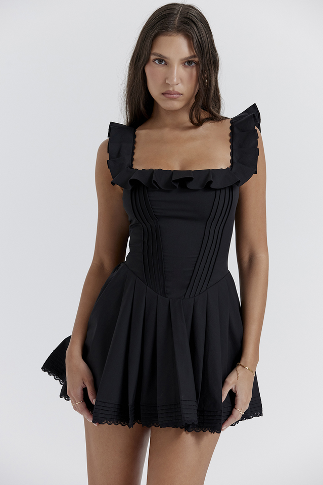 Jemima Black Pin Tuck Pleated Dress