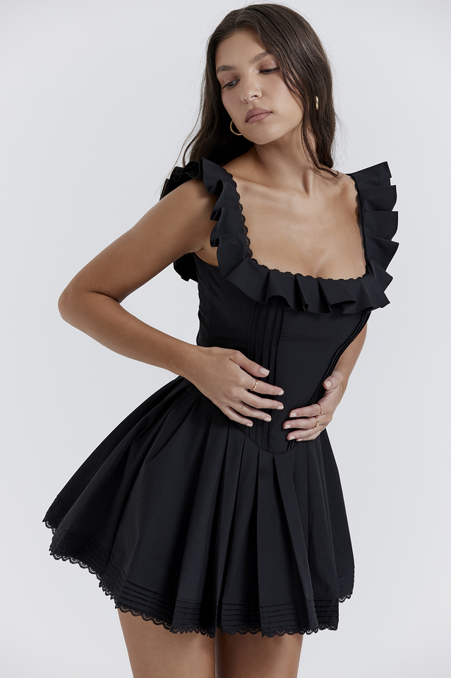 Jemima Black Pin Tuck Pleated Dress