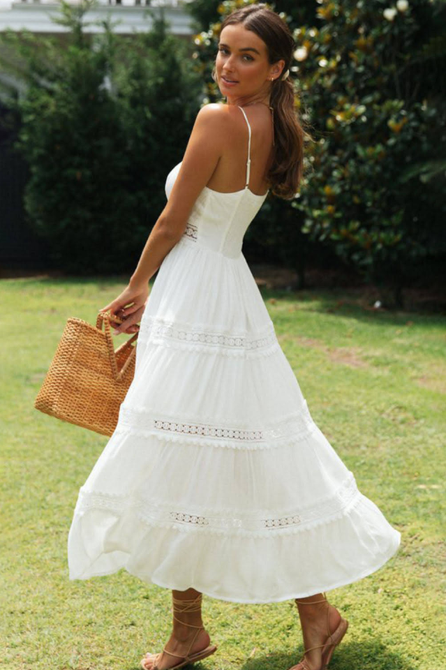 Boho Sling Lace Panel Maxi Dress