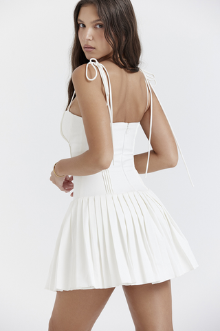 Marcy White Pleated Mini Dress