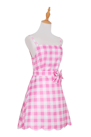 Barbie Movie Margot Pink Plaid Check Dress