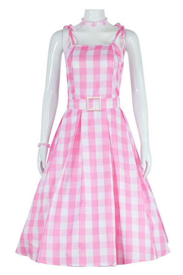 Barbie Movie Margot Pink Plaid Check Dress