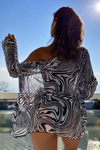 Zebra Print Long Sleeve Three Piece Swimsuit