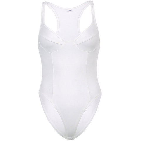 Athletic Sweetheart Bustier Racerback High Leg Fitted Bodysuit - White