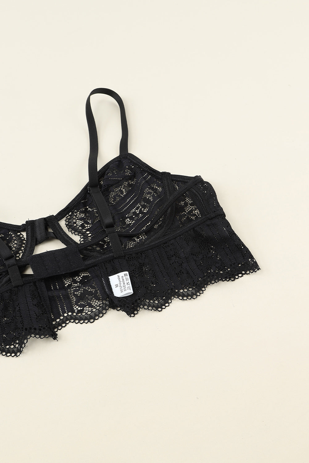 Black Spaghetti Strap Lace Bralette Set