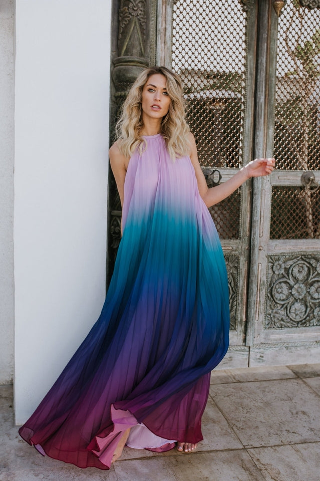 Bohemian Backless Beach Gradient Halter Dress