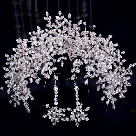 Elegant Rhinestone Leaf Motif Embellished Headband - Silver