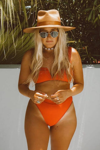 Orange Ribbed High Waist Bikini Bottoms