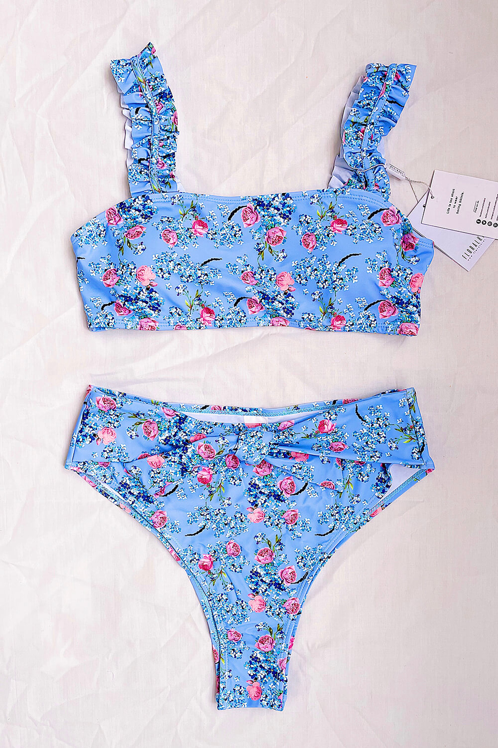 Flowers Bow Tie High Waist Bikini Bottom